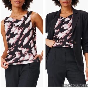 Nic+Zoe‎ Spring Shadow Cowl Neck Tank Top Black Multi 3X